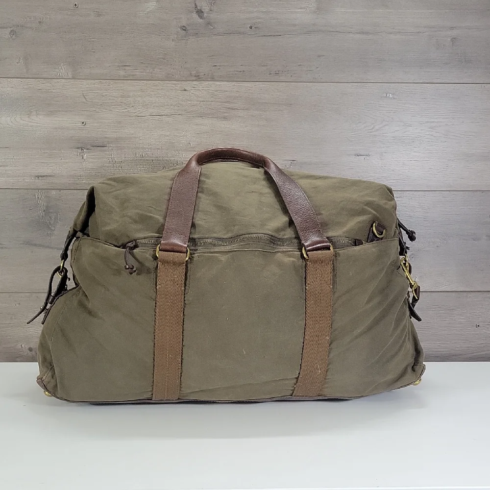 Men's J.Crew Waxed Olive Green Canvas & Brown Leather Travel Duffle Bag